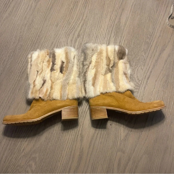 Stuart Weitzman Blizzard Genuine Mink and Suede Boots Cottagecore Prarie Sz 5.5 - Picture 2 of 11